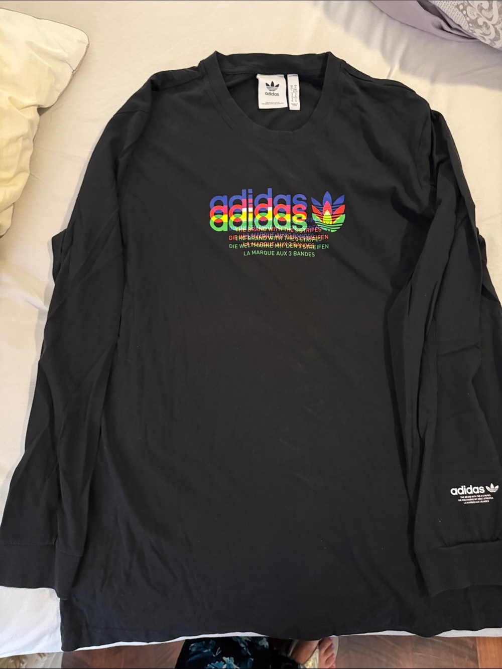 adidas Black Long Sleeve Tee with Rainbow Trefoil Logo